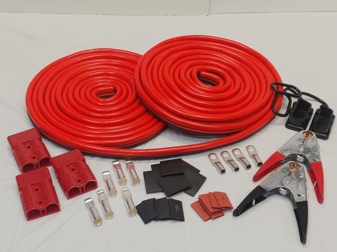 Universal quick disconnect trailer mounted DIY winch wiring kit - 36 ft. jump / booster kit in Red. 